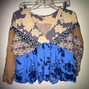 Free People Aloha State of Mind Size L top blouse Boho wagon look patchwork